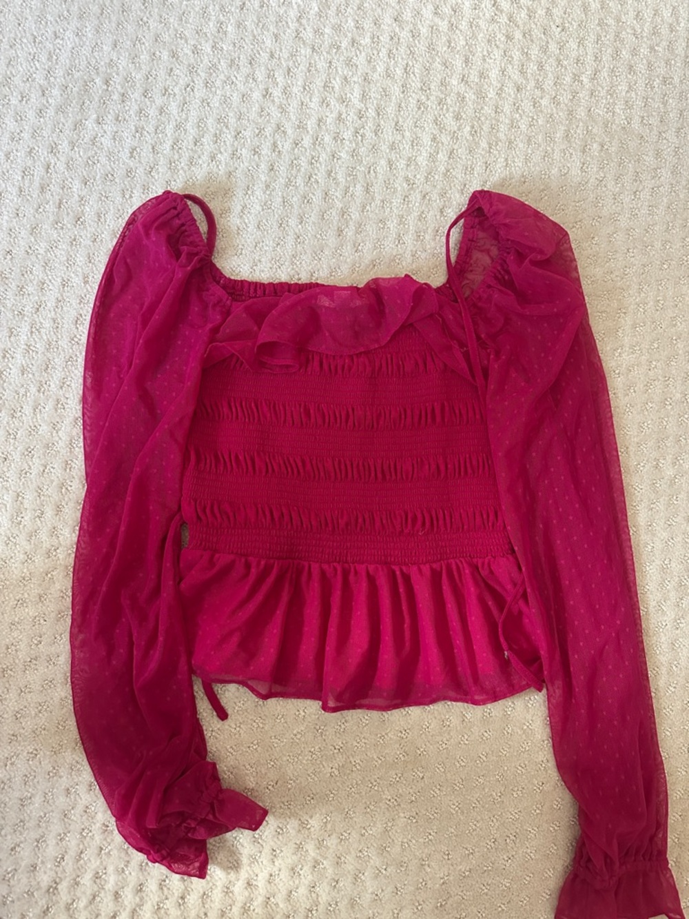 LC Lauren Conrad Fuchsia Smocked Ruffle Long-Sleeve Blouse